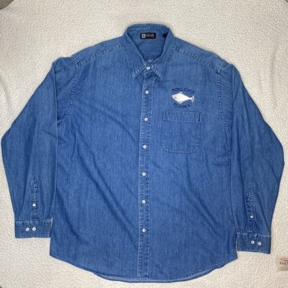 Vintage Ninilchik Alaska Denim Button Down Shirt: Size Large